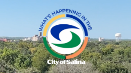 Salina cityscape from the east with the What's Happening logo superimposed